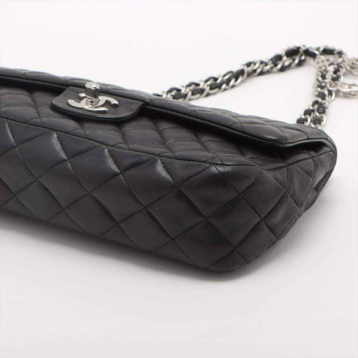 Chanel Black Matelasse Lambskin Single Flap Double Chain Bag With Silver Hardware