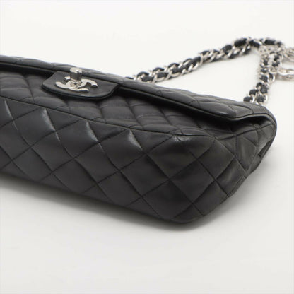 Chanel Black Matelasse Lambskin Single Flap Double Chain Bag With Silver Hardware