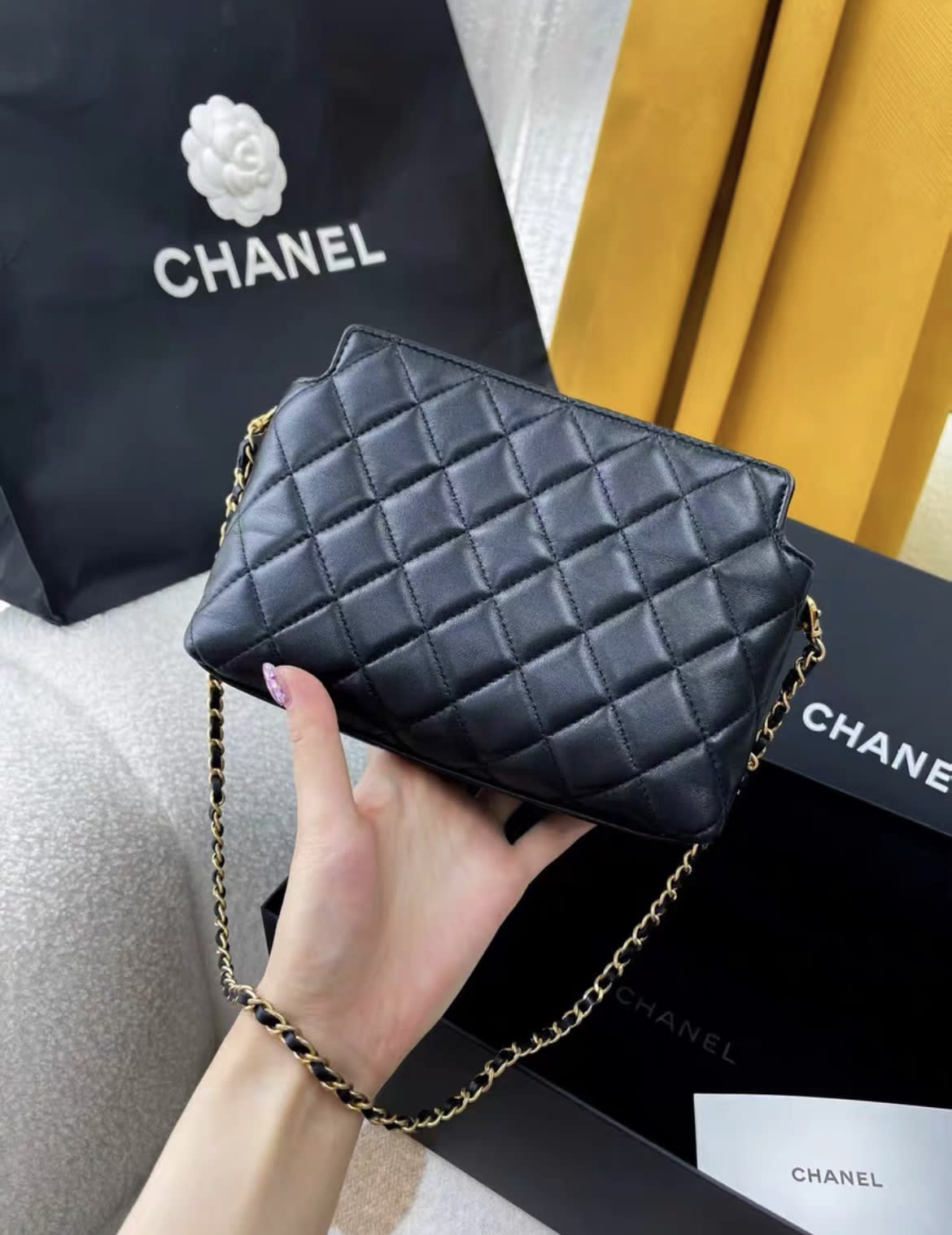 Chanel 23A Black And Gold Lion Emblem Chain Bag