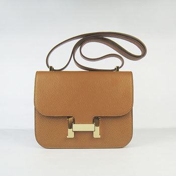 Luxury Hermes Constance Cowskin Leather Bag Light Coffee Golden