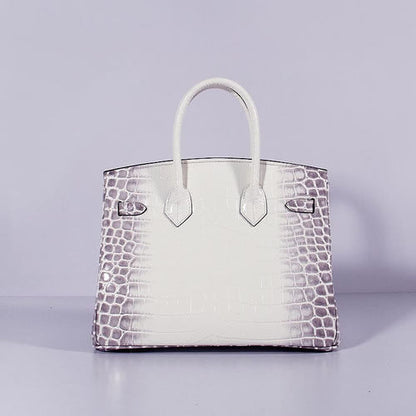 Luxury Hermes Birkin 30Cm Crocodile Leather Bag With Strap Grey White Gold