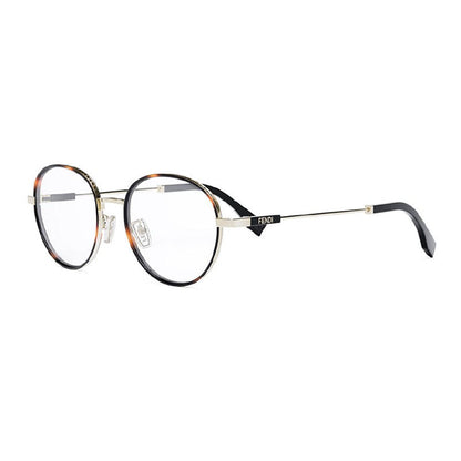 Fendi Eyeglasses Round Full Rim, Havana/Gold Frame and Clear Demo Lens Lens FE50052U032