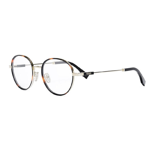 Fendi Eyeglasses Round Full Rim, Havana/Gold Frame and Clear Demo Lens Lens FE50052U032