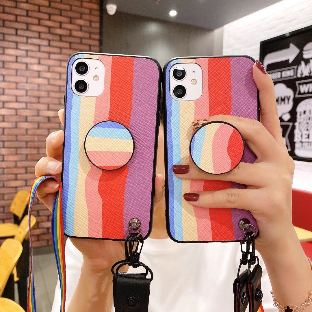 Rainbow the same bracket  lanyard phone case for Samsung