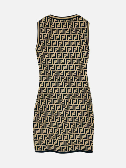 FENDI Beige & Black FF Motif Size Small Short Dress