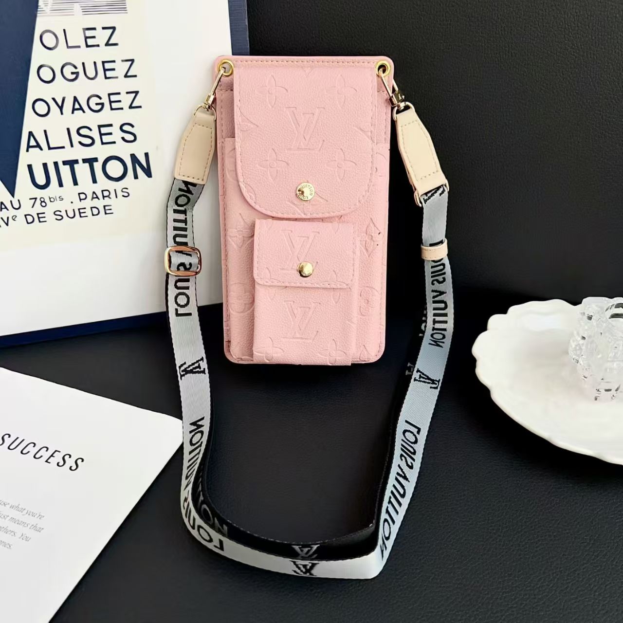 Universal Cosmetic-Style Wallet Phone Case (Fits Phones Under 6.9 Inches) with Bluetooth Earbud Pouch