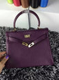 Luxury Hermes Kelly 25Cm Togo Leather Bag Purple Gold