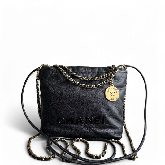 Chanel C22 Mini 22 Bag - Caviar Quilted Calfskin Crossbody Bag Gold Hardware Microchip