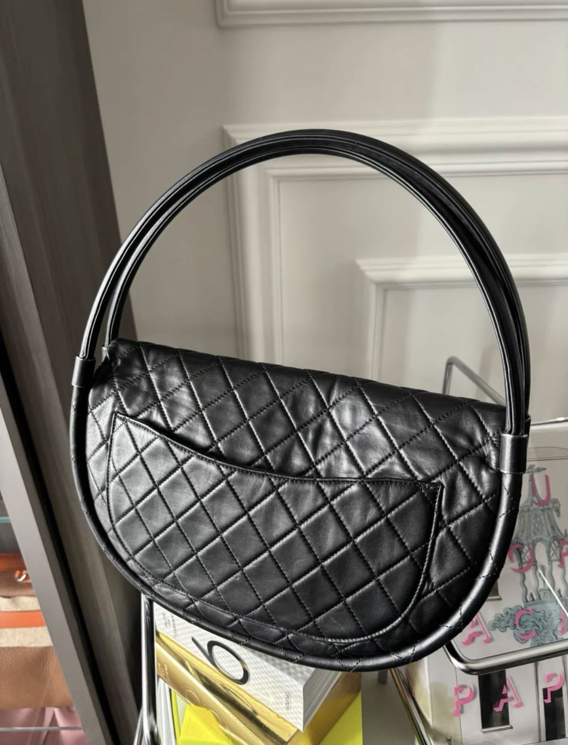 Chanel Black Quilted Lambskin Medium Hula Hoop Bag Silver Hardware 2013