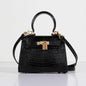Luxury Hermes Kelly 20Cm Lizard Leather Bag Black Gold
