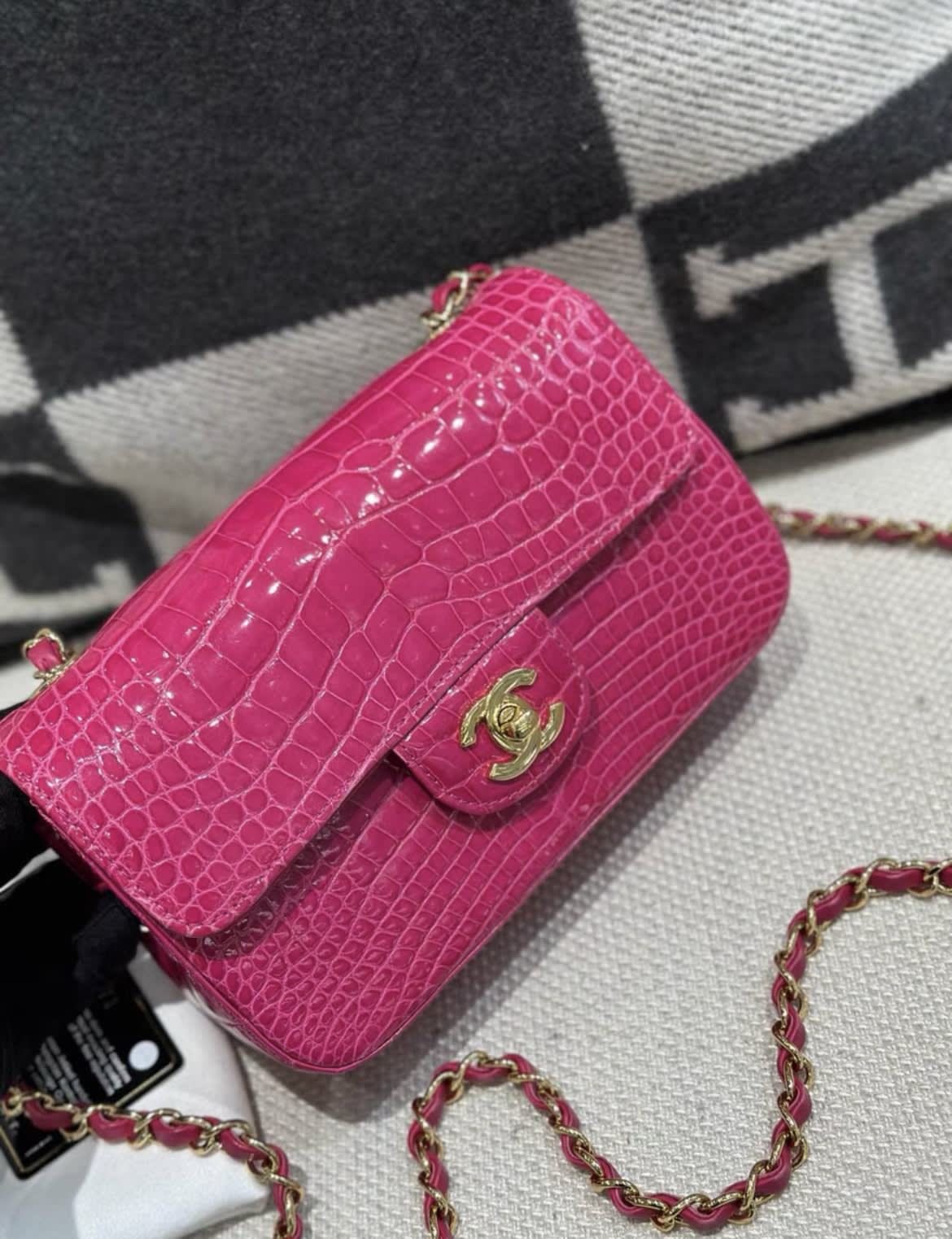 Chanel Hot Pink Alligator Mini Double Flap Bag