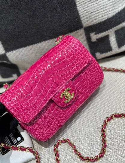 Chanel Hot Pink Alligator Mini Double Flap Bag