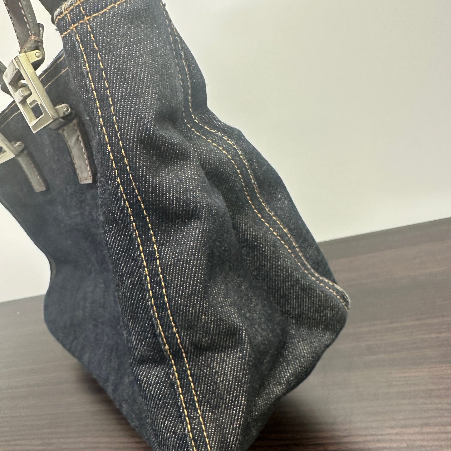 Fendi Blue Denim and Brown Leather Tote Bag Handbag LB115495
