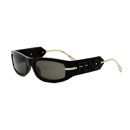 Fendi Sunglasses Oval Full Rim, Shiny Black Frame and Smoke Lens FE40120I01A