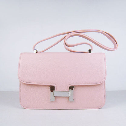 Luxury Hermes Calf Leather Message Bag Pink Silver