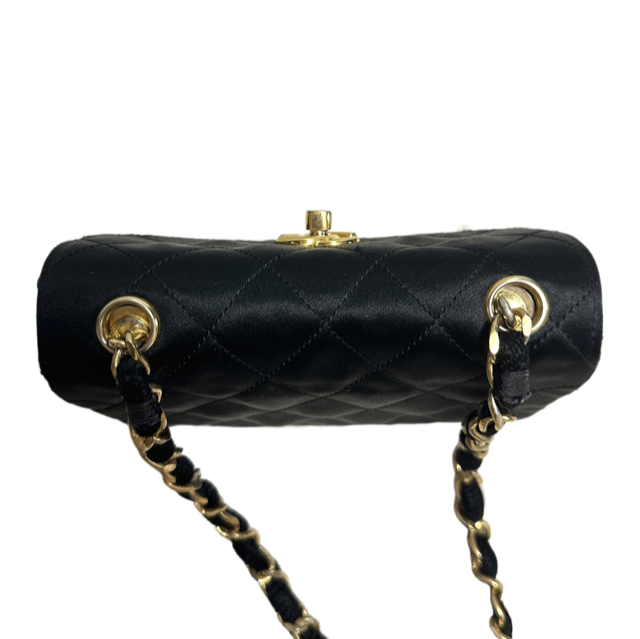 Chanel 1986 1988 Cf Black Gold Mini 14 Little Golden Bean Handbag