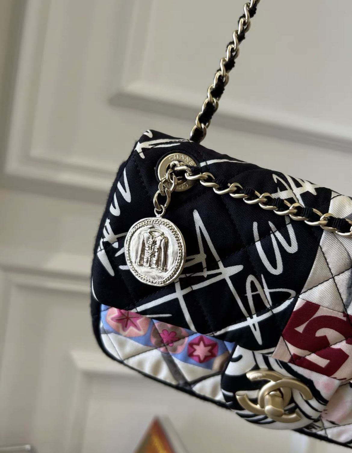 Rare Chanel Floral Graffiti Coco Badge Chain Bag