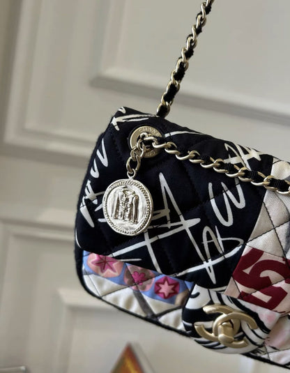 Rare Chanel Floral Graffiti Coco Badge Chain Bag