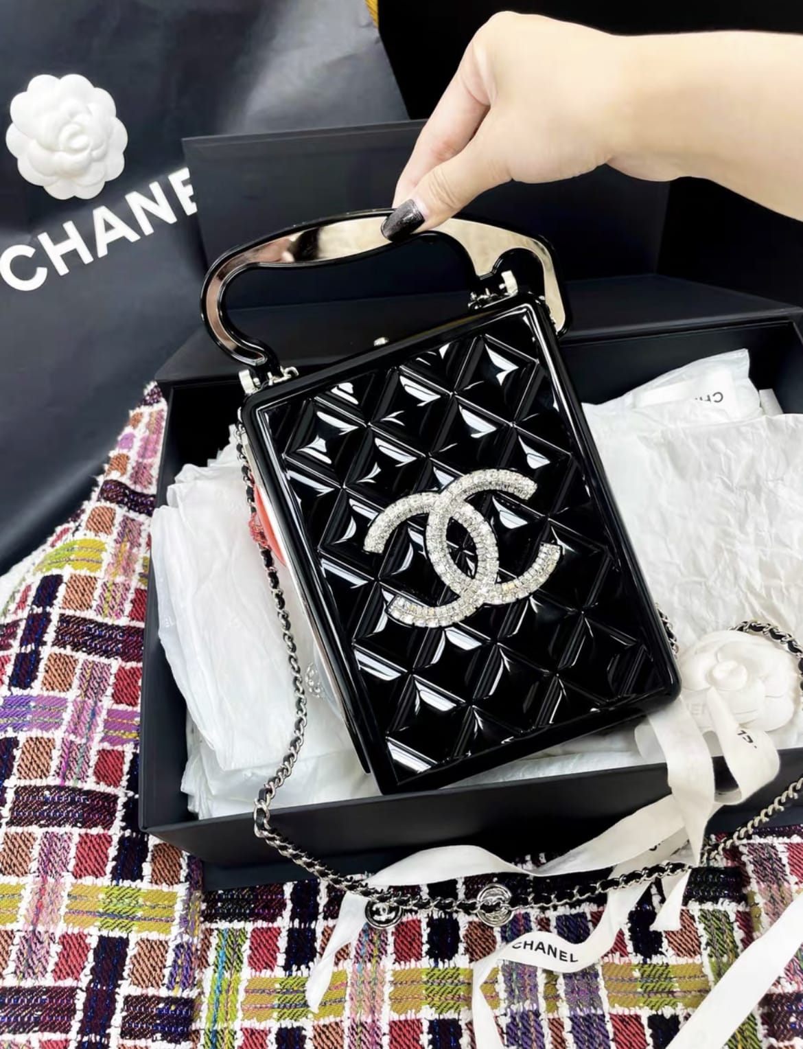 Chanel Black Limited Edition Full Diamond Audio Bag Portable Chain Bag