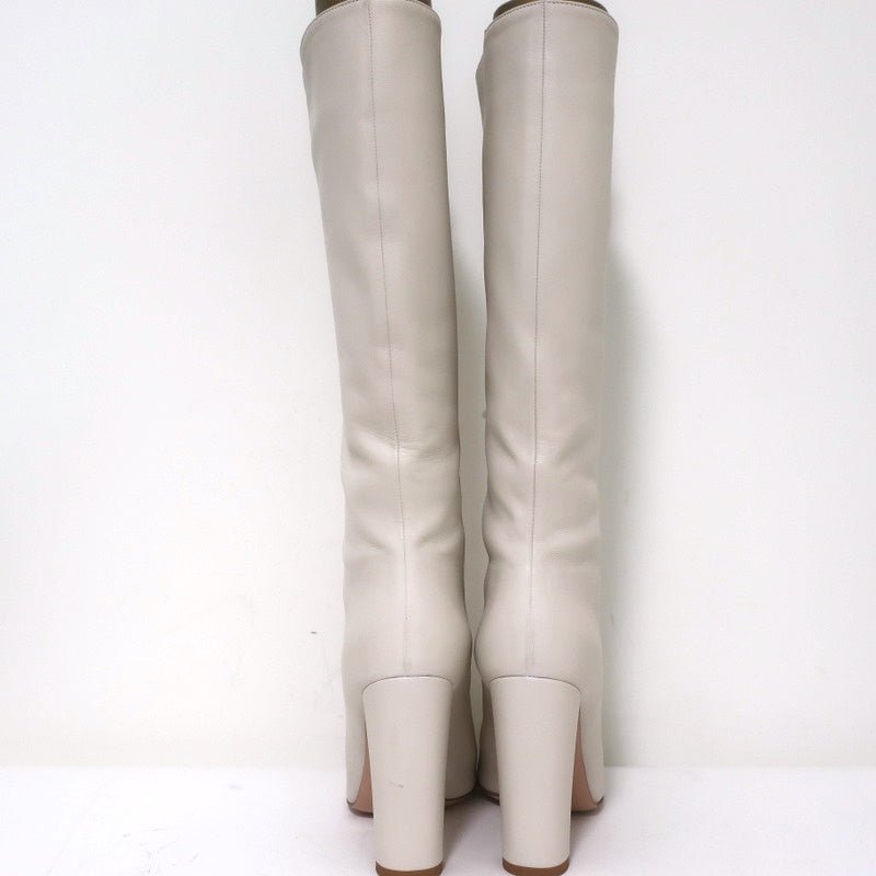 Gianvito Rossi Laura Knee High Boots Cream Leather Size 37 High Heel