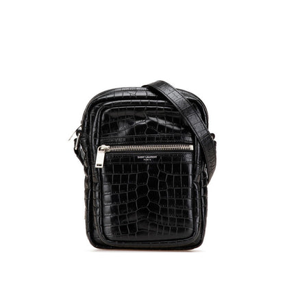 Saint Laurent Sid Croco Embossed Leather Shoulder Bag