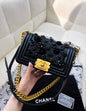 Rare Chanel Limited Edition Leboy Camellia Flower Black Leather Chain Bag