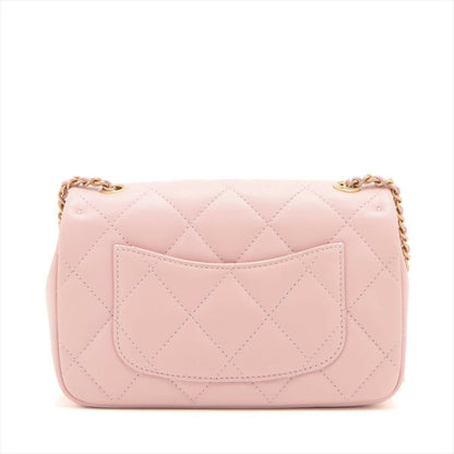 Chanel Pink Mini Matelasse Lambskin Single Leather Chain Heart Charm Flap Bag With Gold Hardware