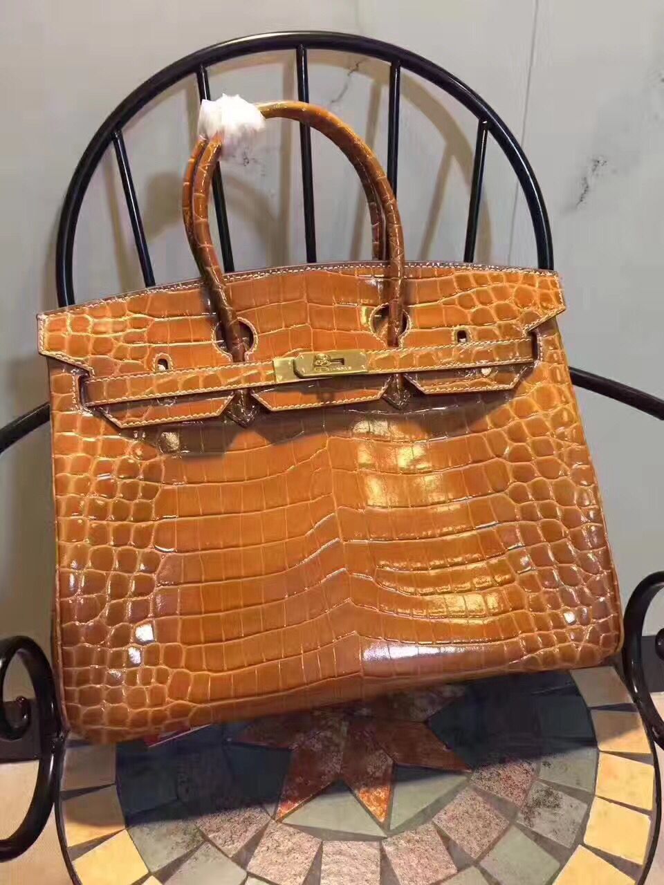 Luxury Hermes Birkin 35Cm Crocodile Leather Handbag Brown Gold