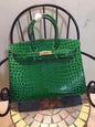 Luxury Hermes Birkin 35Cm Crocodile Leather Handbag Green Gold