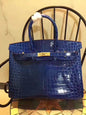 Luxury Hermes Birkin 35Cm Crocodile Leather Handbag Blue Gold