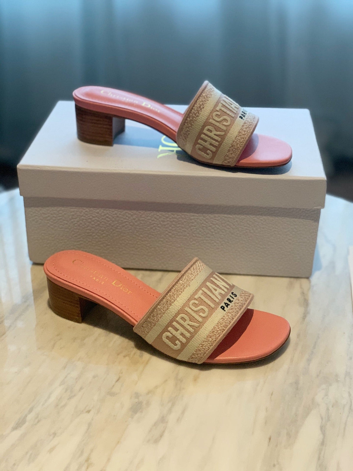 Pink D I O R slides (2 Heel Options)