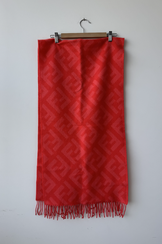 Fendi FF Print Tulip Woven Cashmere Fringe Scarf