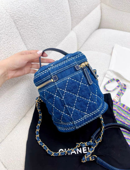 Chanel Vanity Leather Blue Clutch