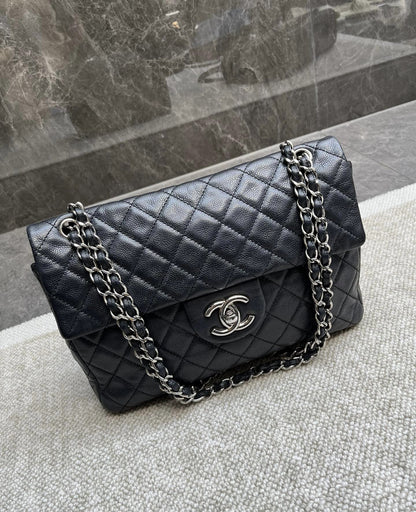 Chanel Black Silver Caviar Airport Bag