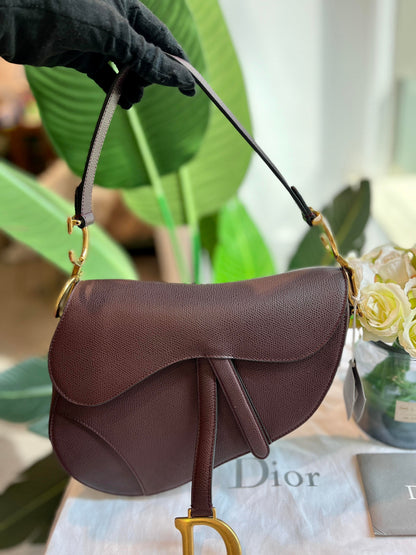 Dior Saddle Maroon Medium Grained Leather Handbag with Strap