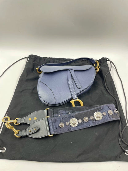Dior Saddle Blue Medium Grained Leather Handbag with Strap