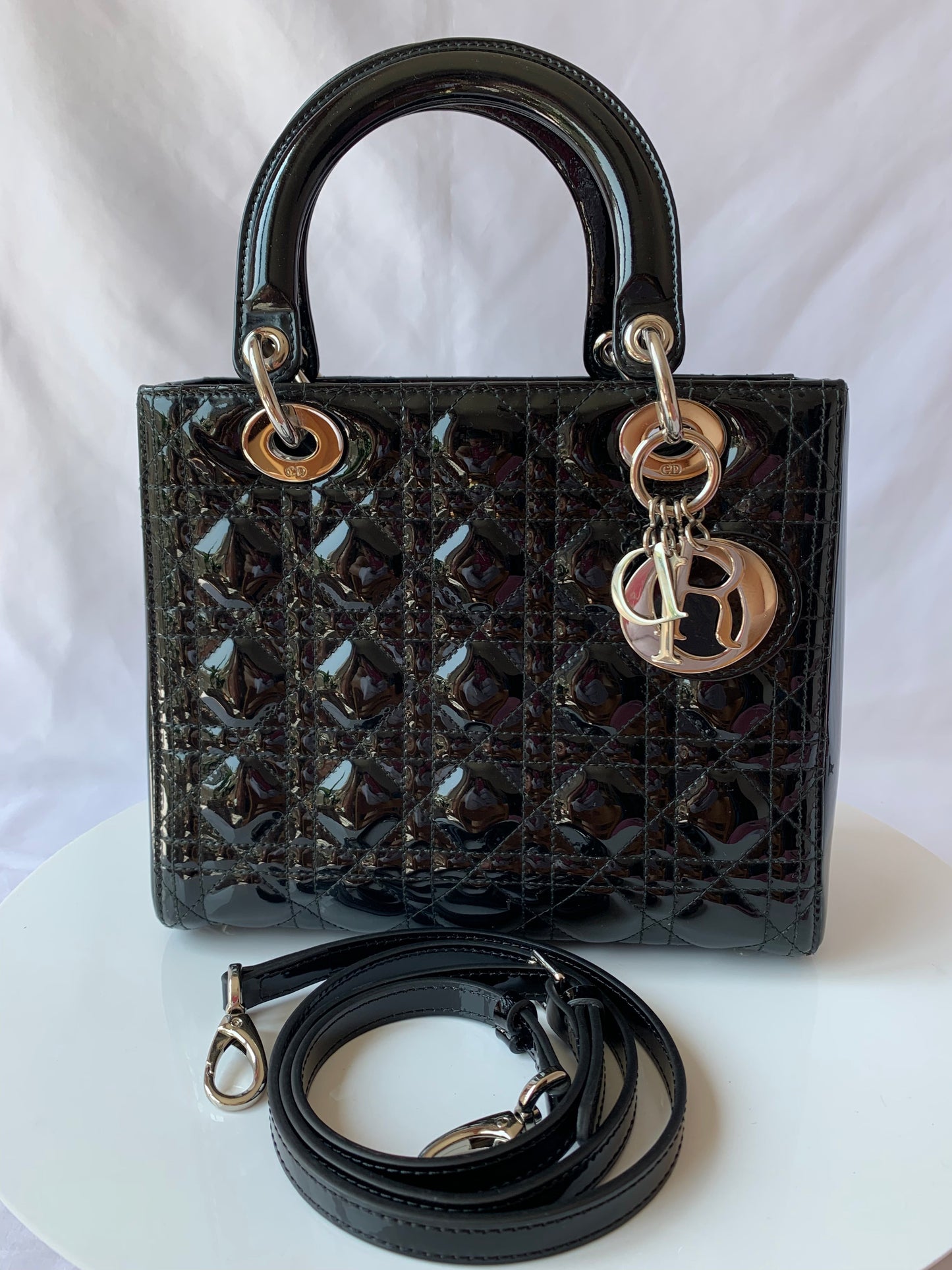 Lady Dior Medium Bag Black Patent Leather