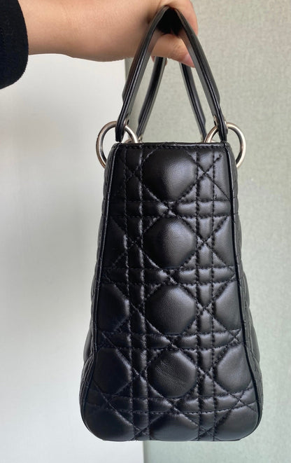 Lady Dior Black Medium Cannage Lambskin leather handbag