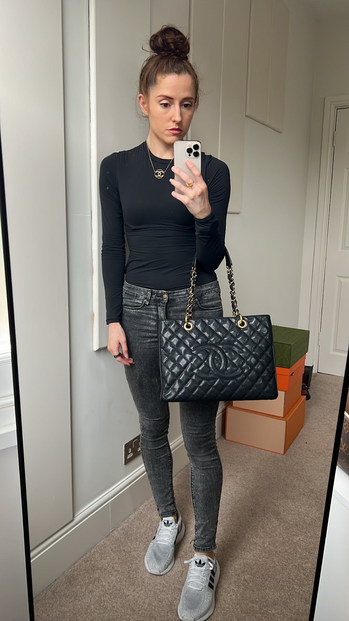 Chanel Caviar Black Gold Luxury Tote Style 3