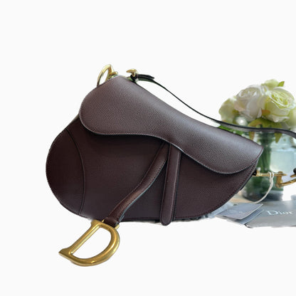Dior Saddle Maroon Medium Grained Leather Handbag with Strap
