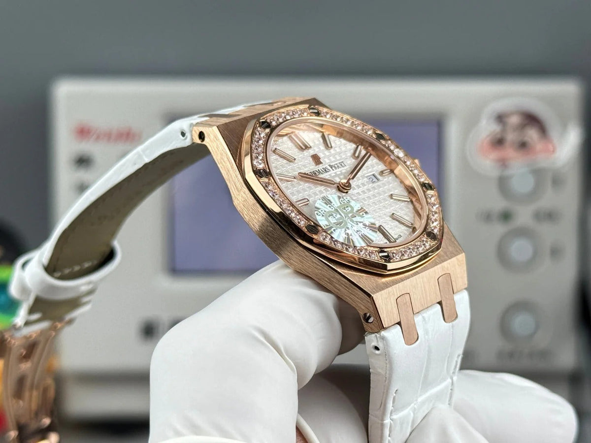Audemars Piguet Royal 33mm Sliver Dial Diamond Bezel Crocodile Leather