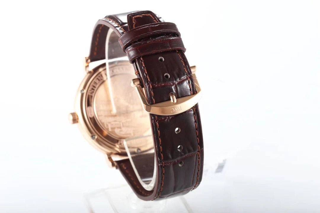 IWC Portofino 40mm White Dial Pink Gold Case Brown Crocodile Leather)