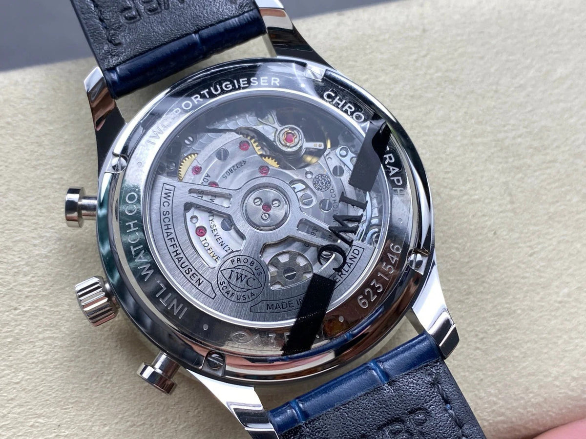 IWC Portuguese 41mm White Blue Dial Steel Case Navy Blue Crocodile Leather