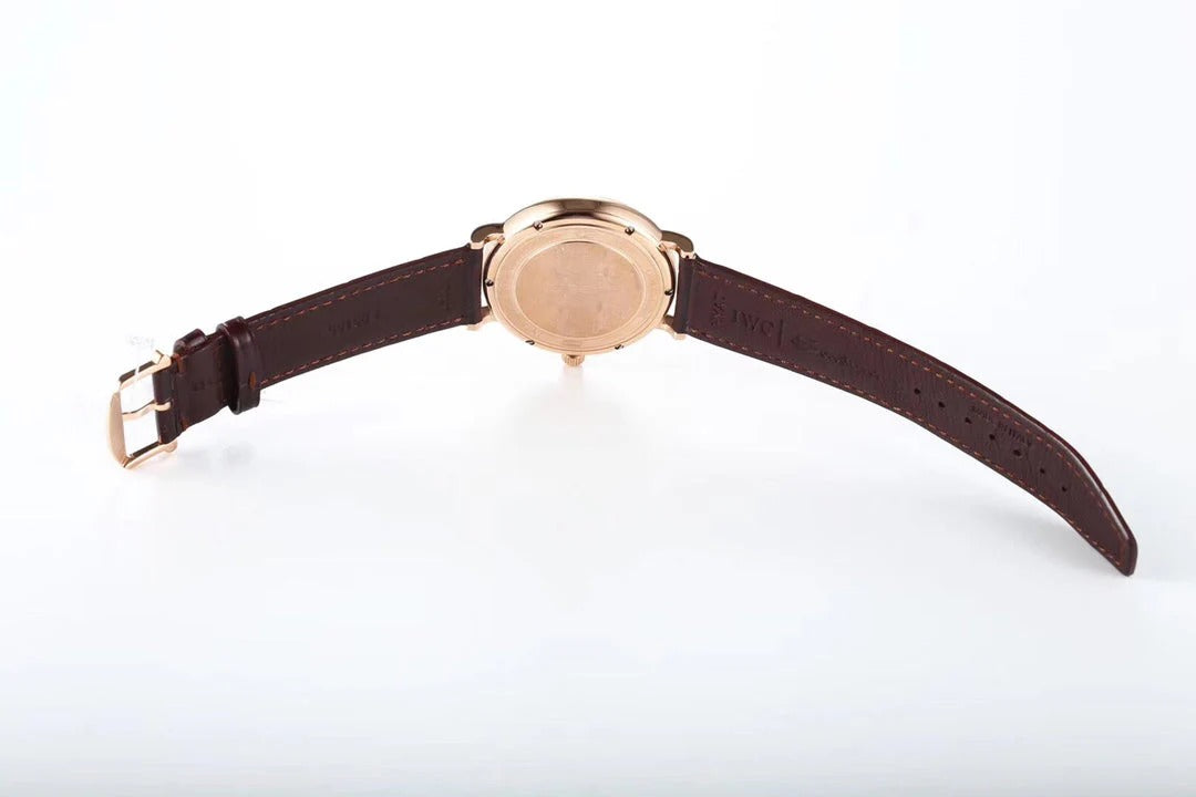 IWC Portofino 40mm Black Dial Pink Gold Case Brown Crocodile Leather