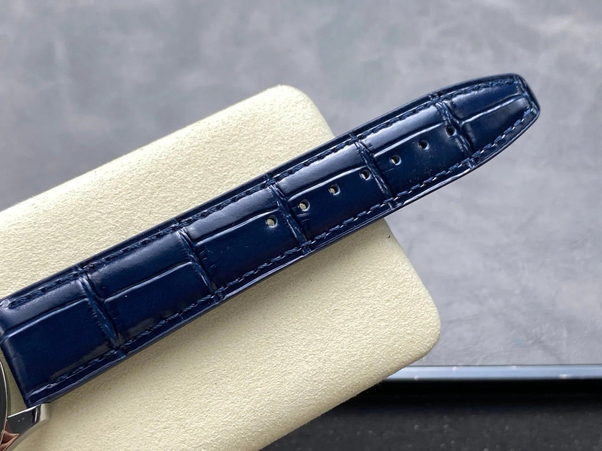IWC Portuguese 41mm White Blue Dial Steel Case Navy Blue Crocodile Leather