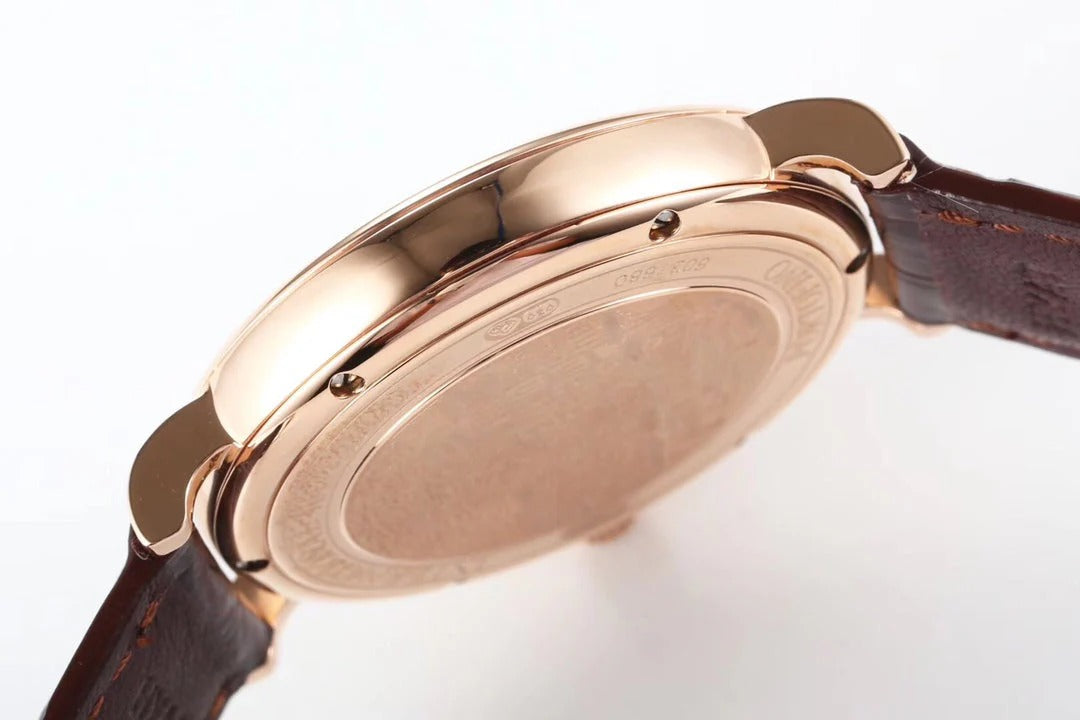 IWC Portofino 40mm White Dial Pink Gold Case Brown Crocodile Leather)