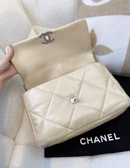 Chanel Beige Silver Medium 19Bag