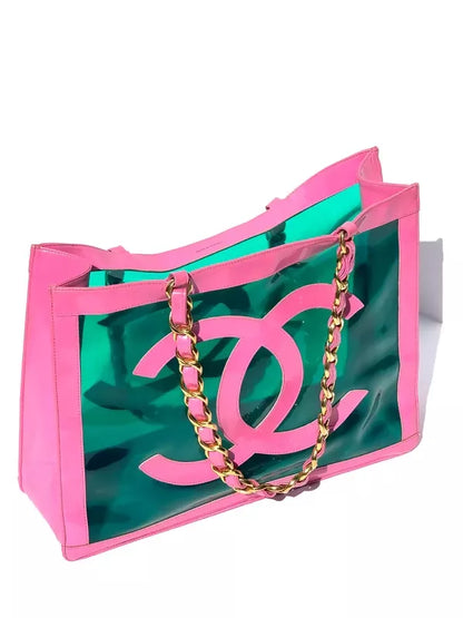Chanel 1995 Barbie Pink Patent Pvc Chunky Chain Tote Bag
