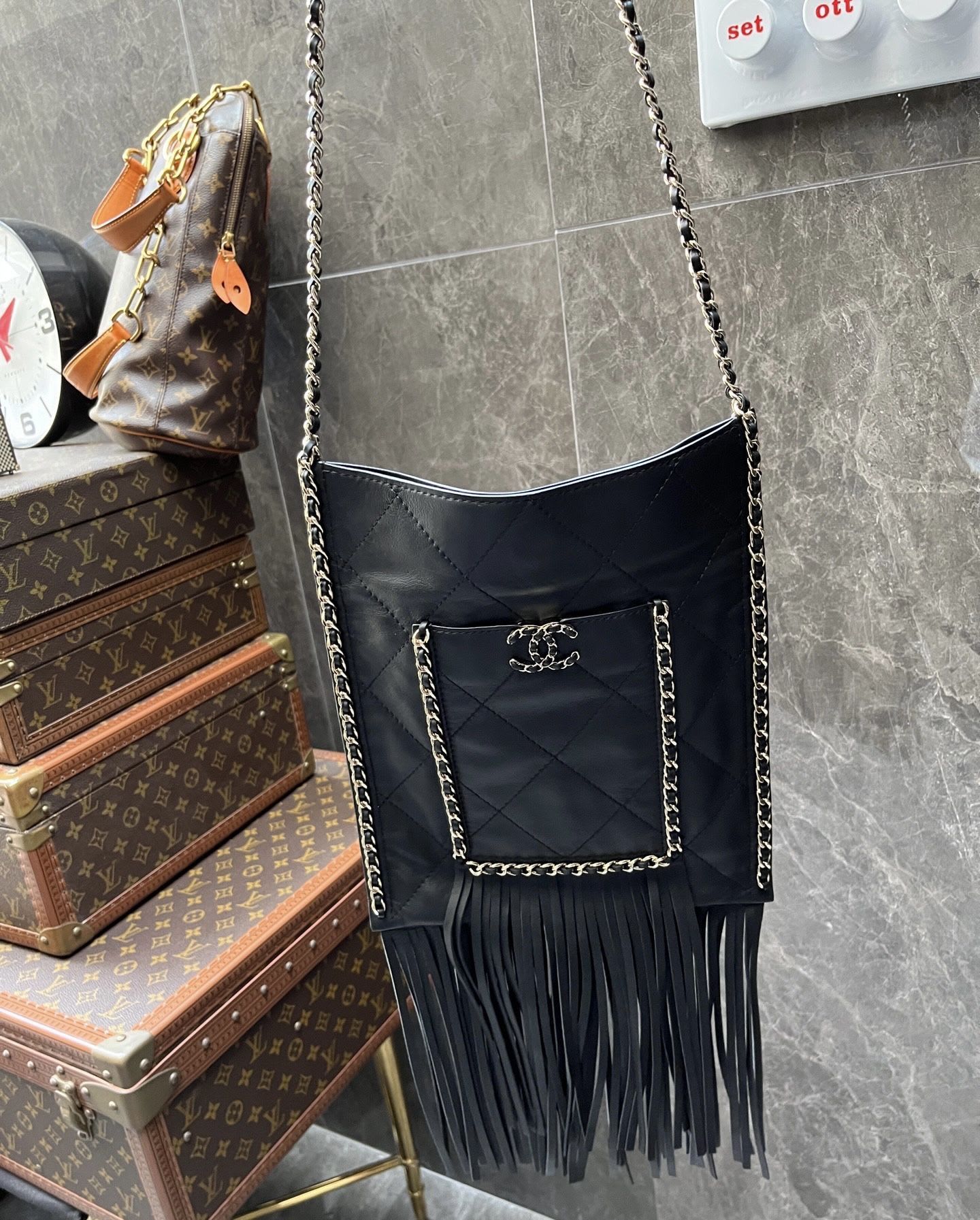 Rare Chanel 22C Leather Chain Tassel Small
