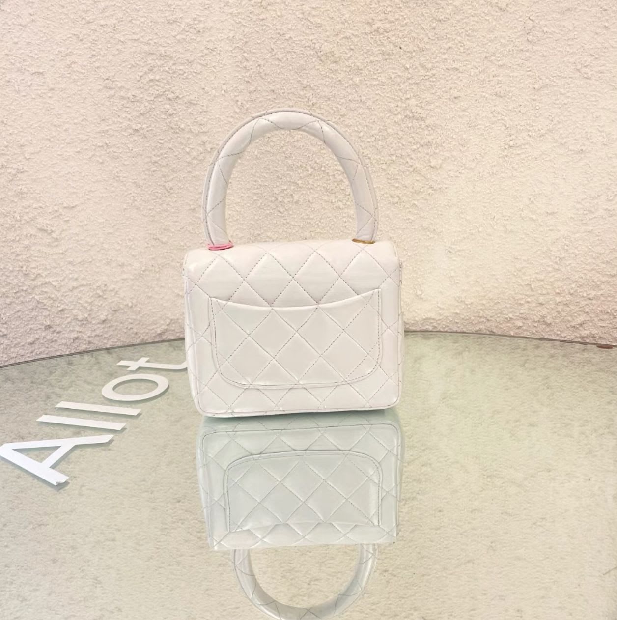 Chanel White Quilted Lambskin Cc Top Handle Mini Kelly Bag Gold Hardware 1994